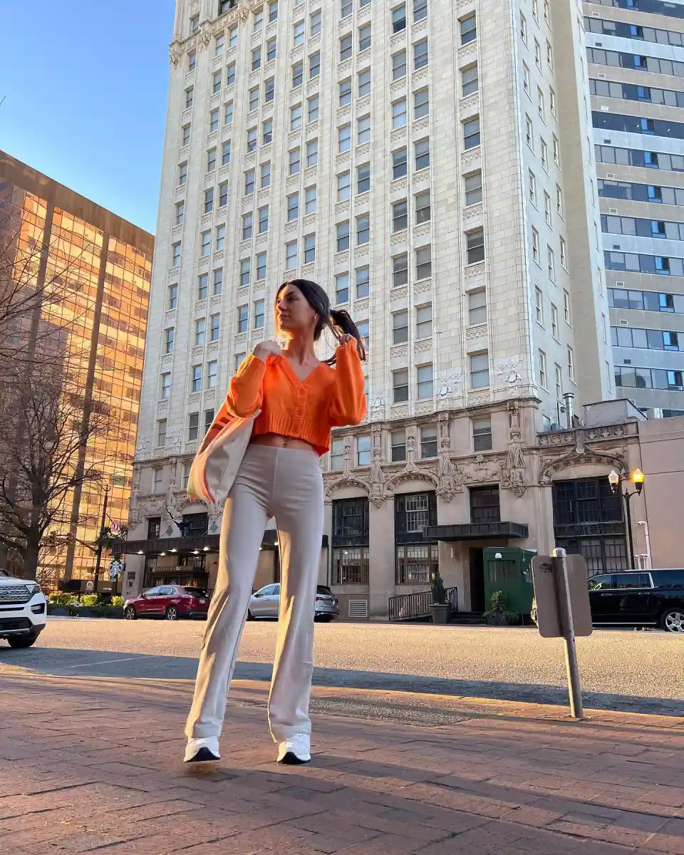 Orange Cardigan Flare Pants