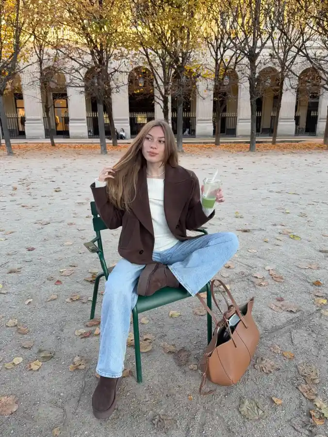 Oversized Brown Coat Wide Jeans Outfit Main View