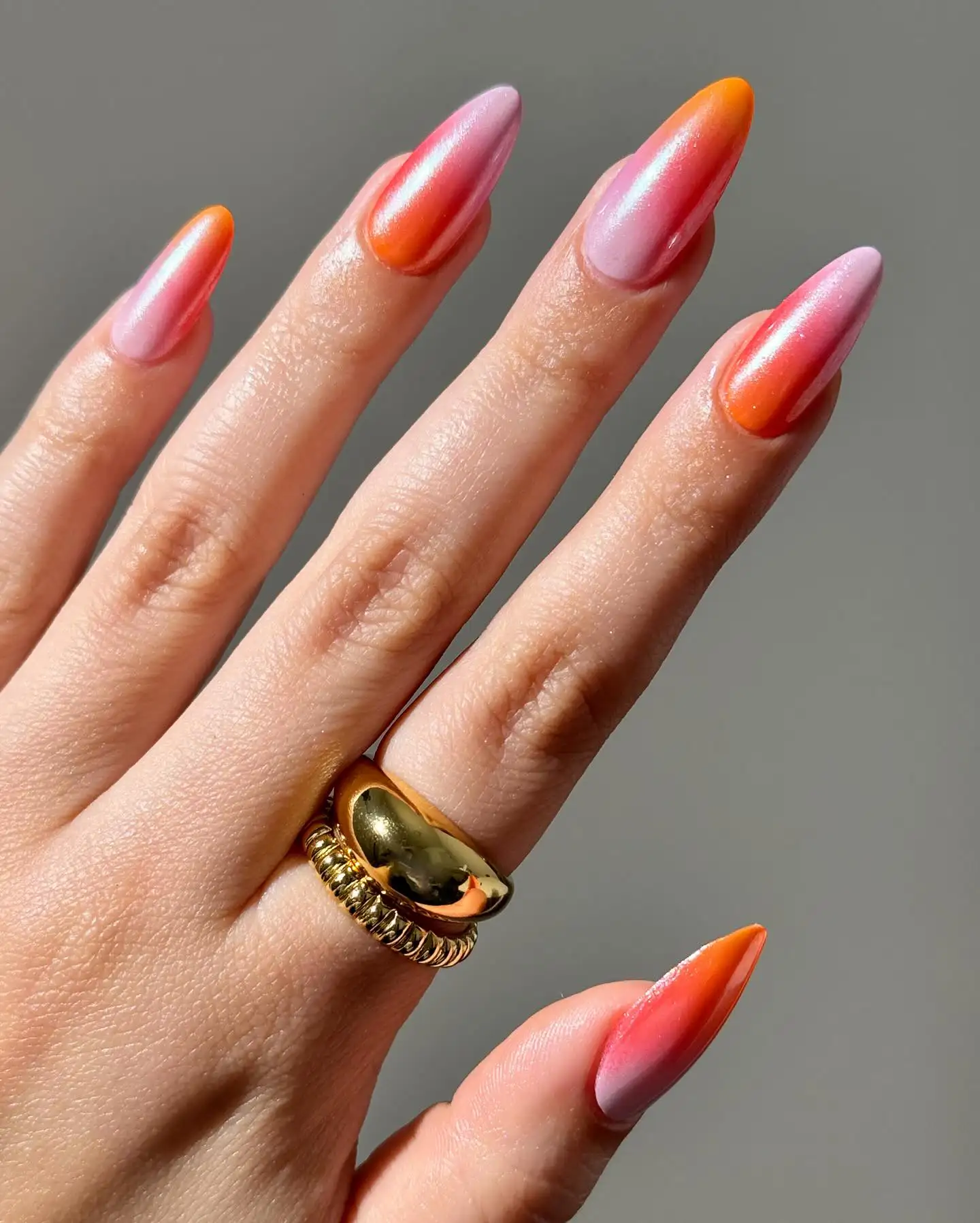 Pearly Ombre Almonds Nails Main View