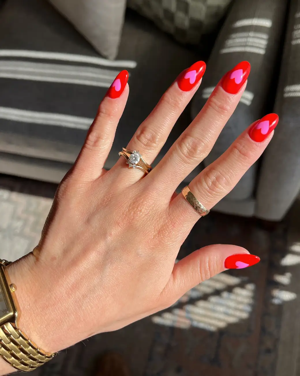 Pink Hearts on Red Nails Thumbnail 3