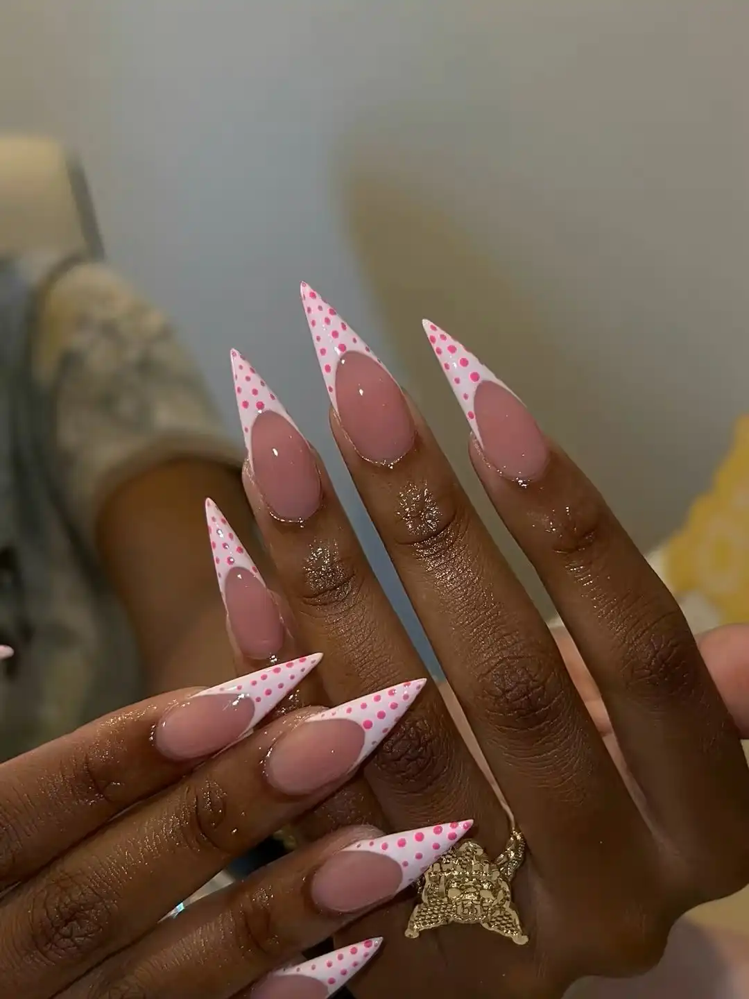 Pink Polka Dot French Stilettos Main View
