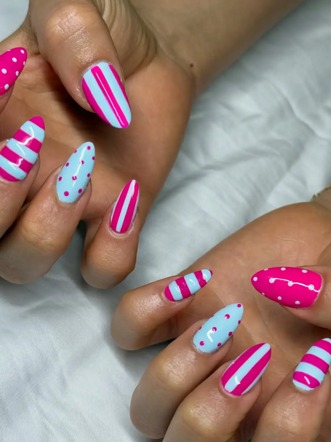 Pink and Baby Blue Nails Art Main View