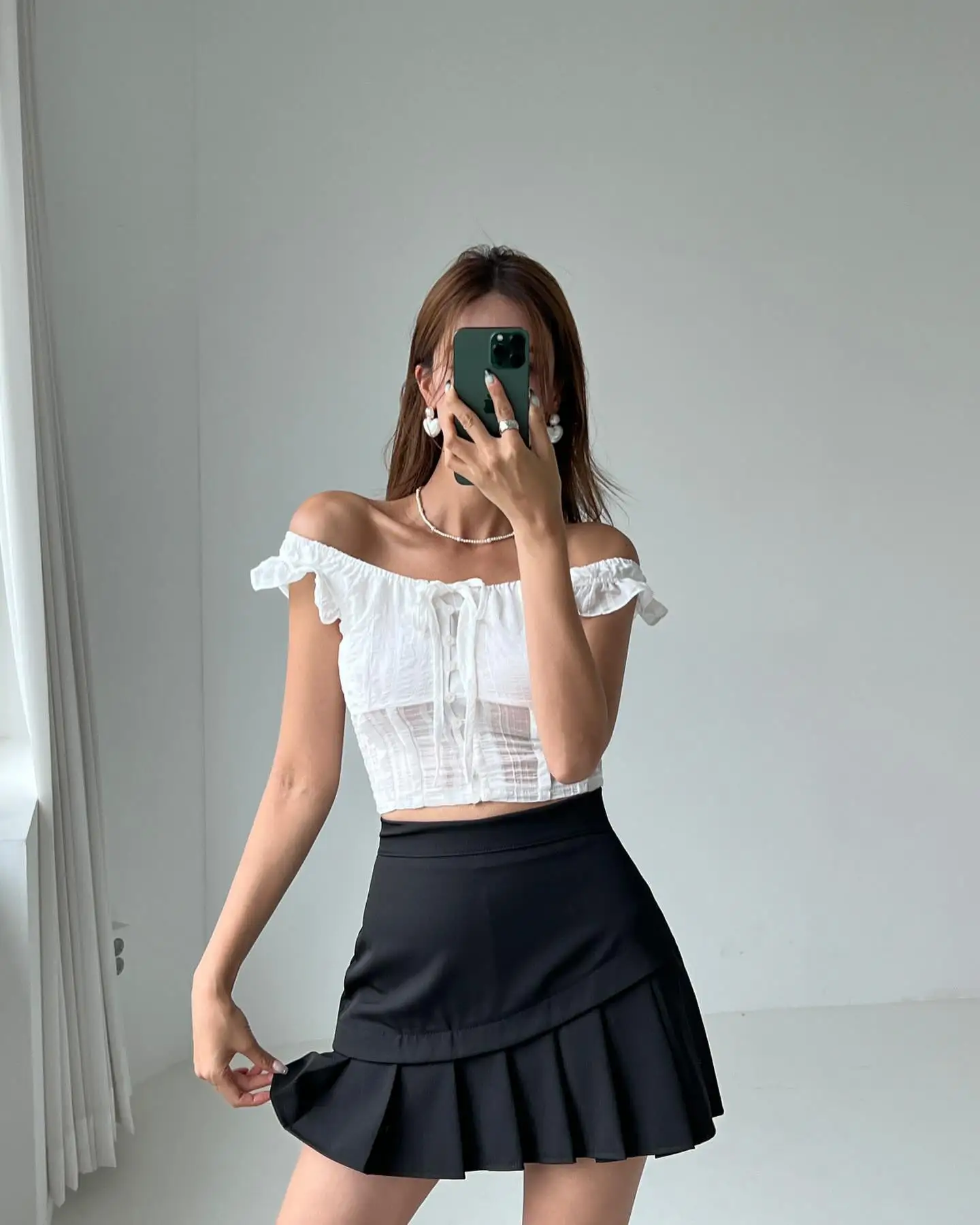 Pleated Mini with an Off-Shoulder Blouse Thumbnail 4