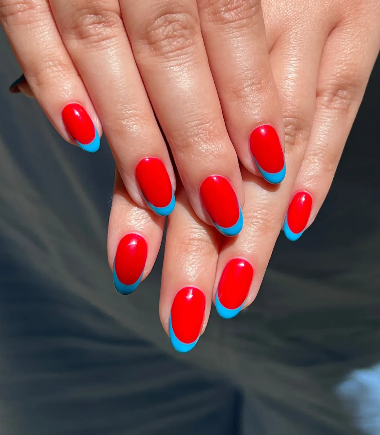 Red Sky Blue Tips Nail Art Main View