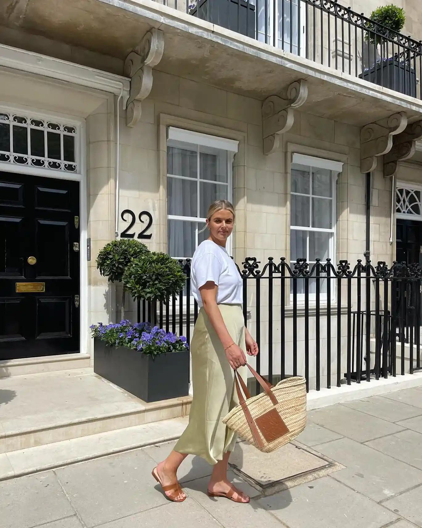 Sage Slip Skirt with a White Tee Main View