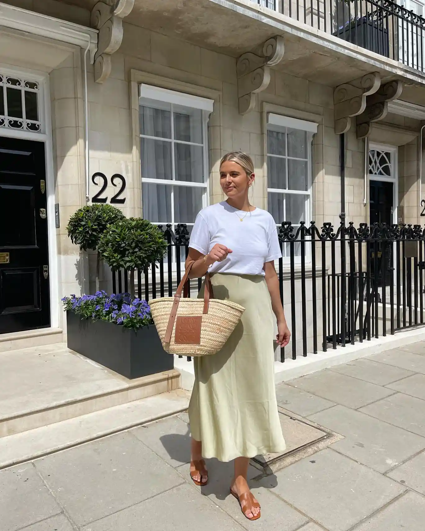 Sage Slip Skirt with a White Tee Thumbnail 2