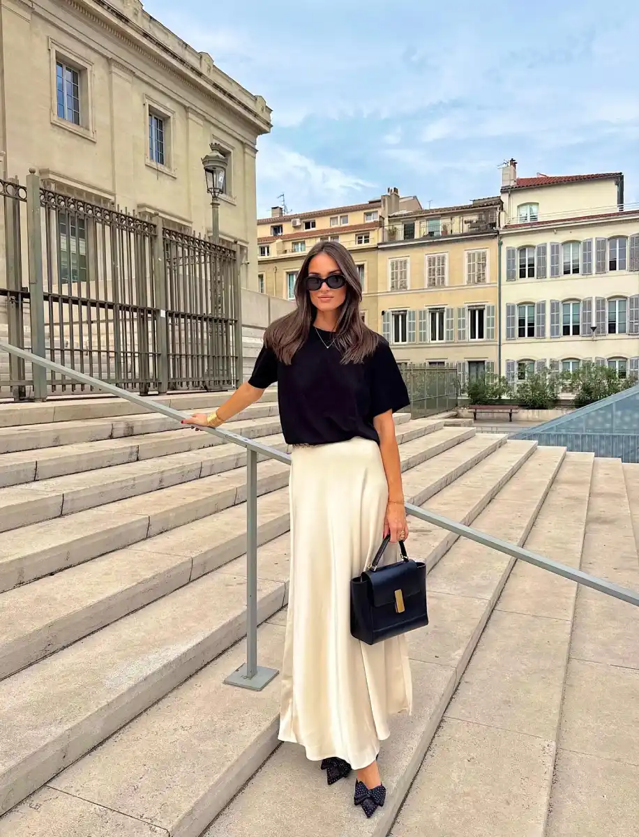 Satin Maxi with a Black Tee Main View