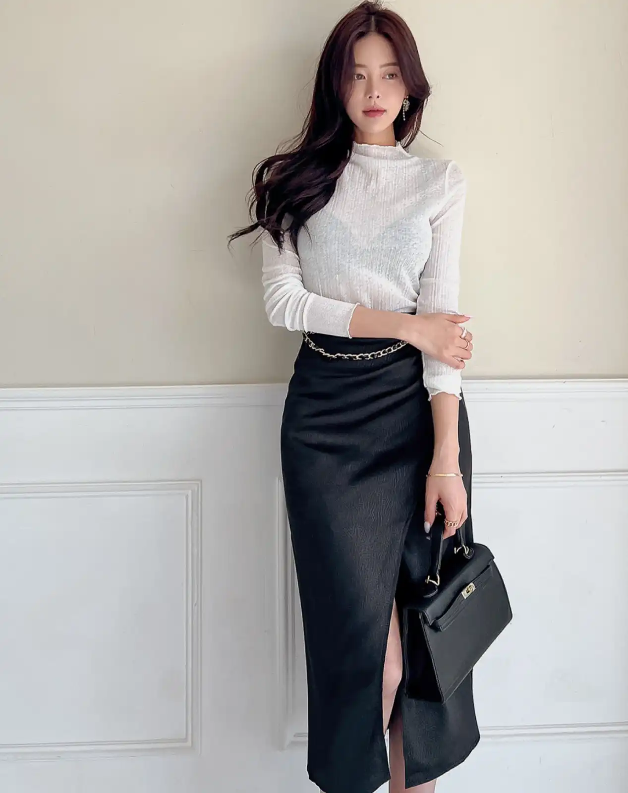 Satin Midi with a Ribbed Top Main View