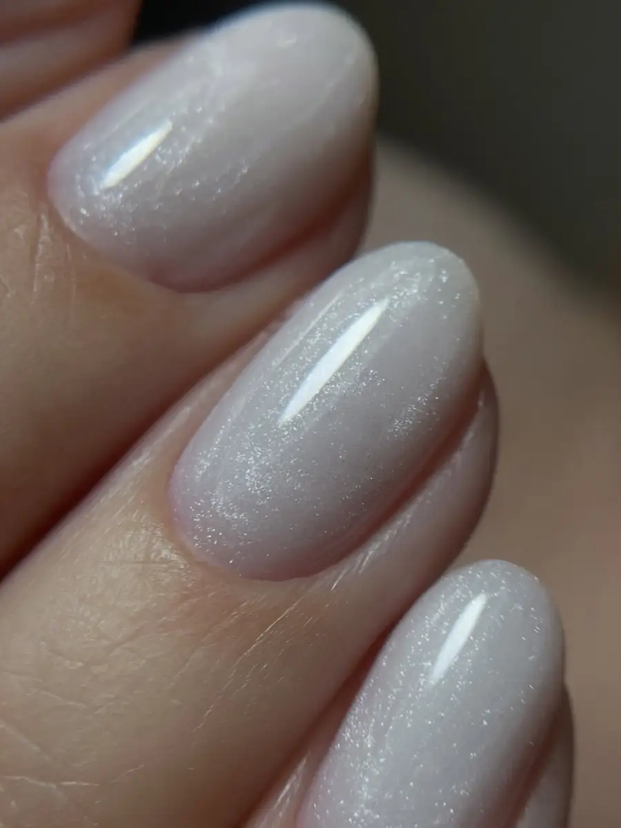Shimmery Milky White Nails Thumbnail 2
