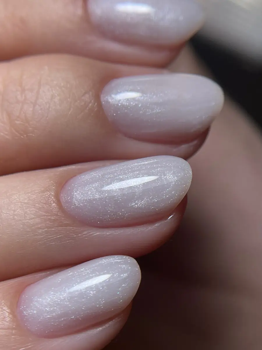 Shimmery Milky White Nails Main View