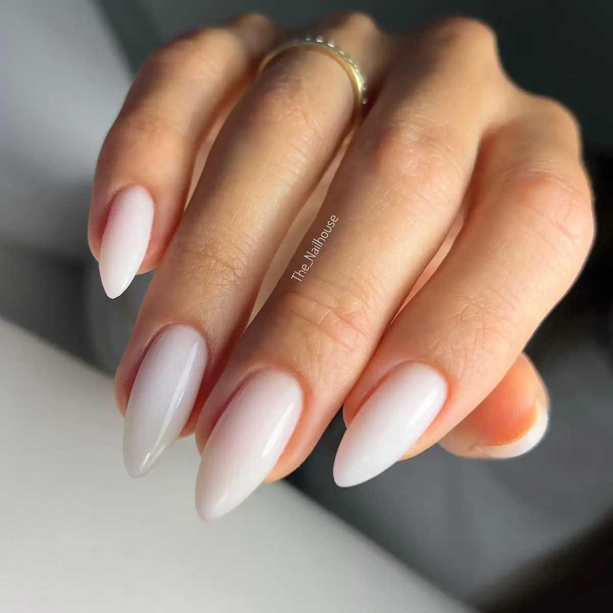 Short Milky Almond Nails Main View
