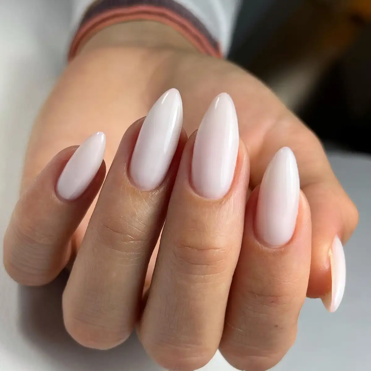 Short Milky Almond Nails Thumbnail 2