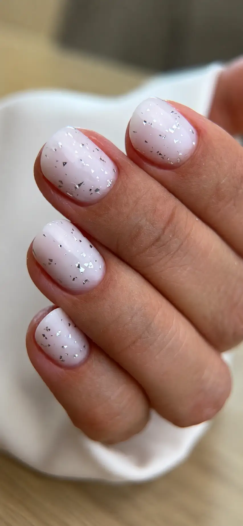 Milky White With Silver Flakes Nails Thumbnail 2