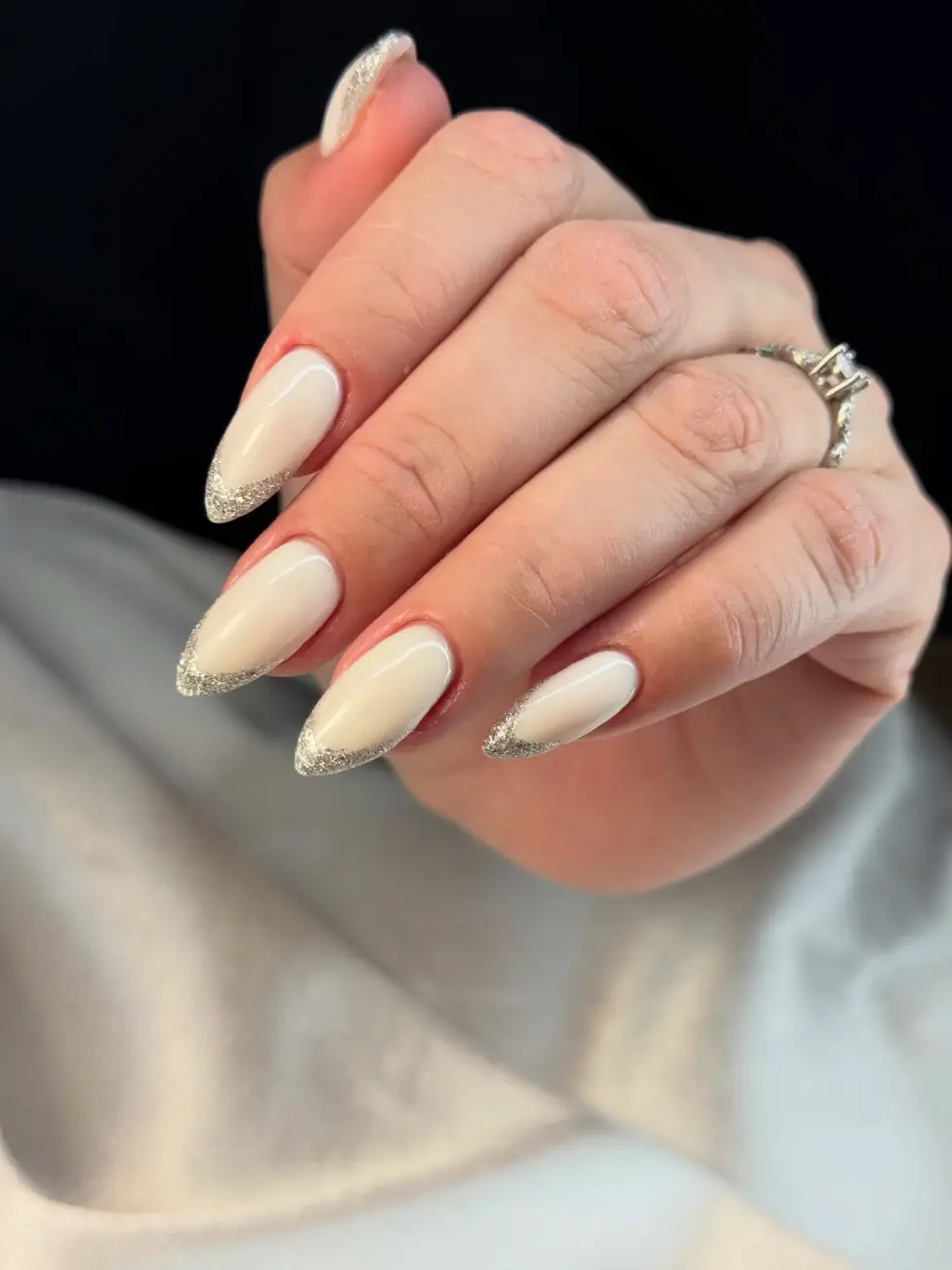 Silver Glitter French Tips Nails Main View