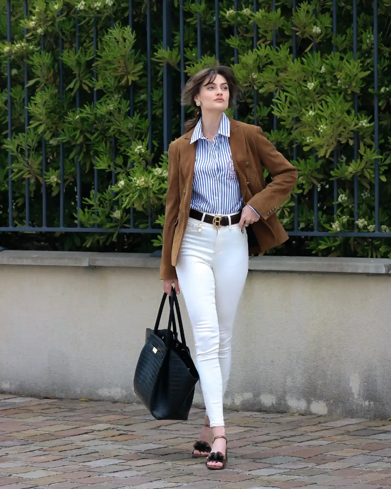 Suede Blazer With Stripes Underneath Main View