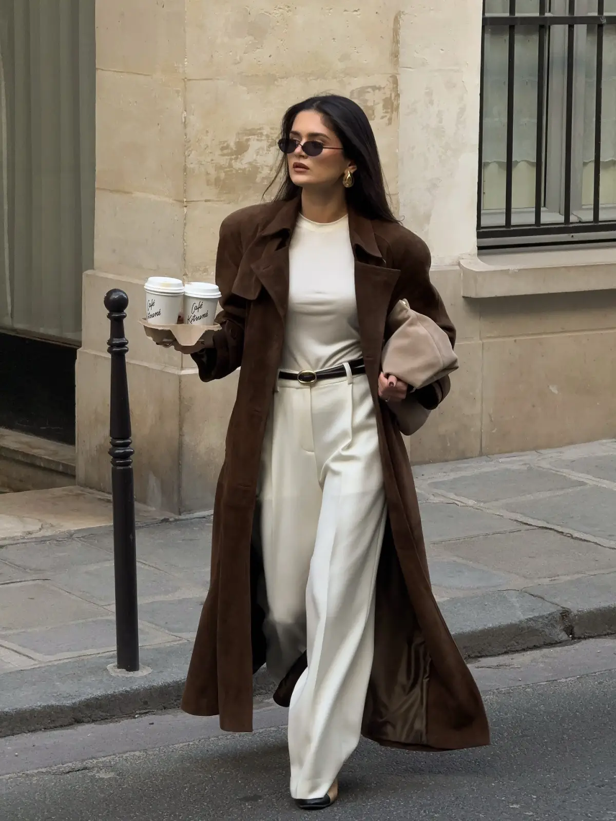 Suede Coat Cream Layers Outfit