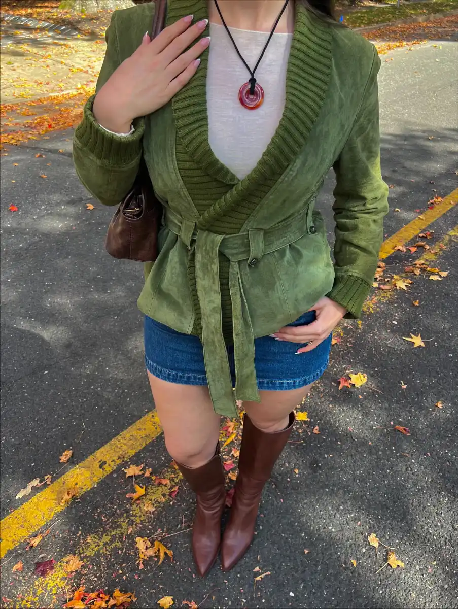 Suede Wrap Jacket Denim Mini Thumbnail 2