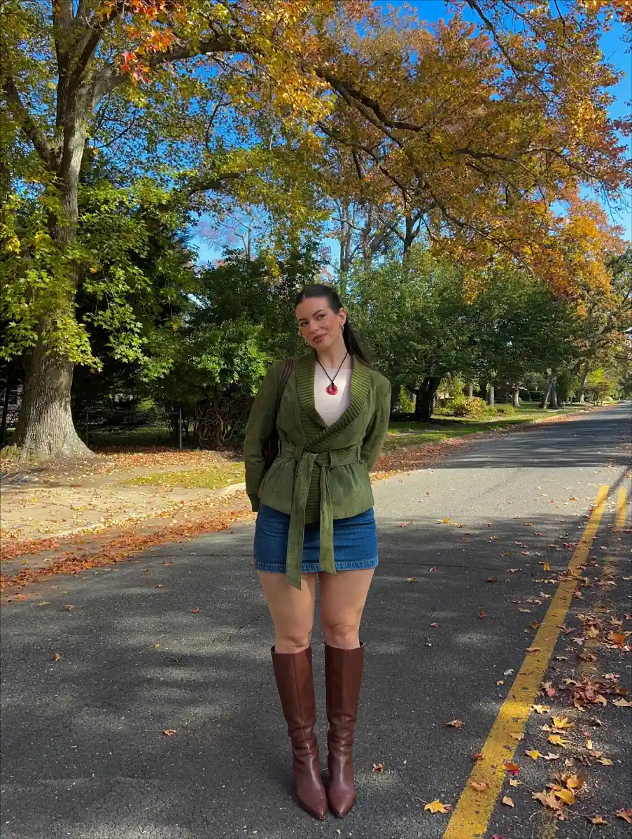 Suede Wrap Jacket Denim Mini Outfit Main View