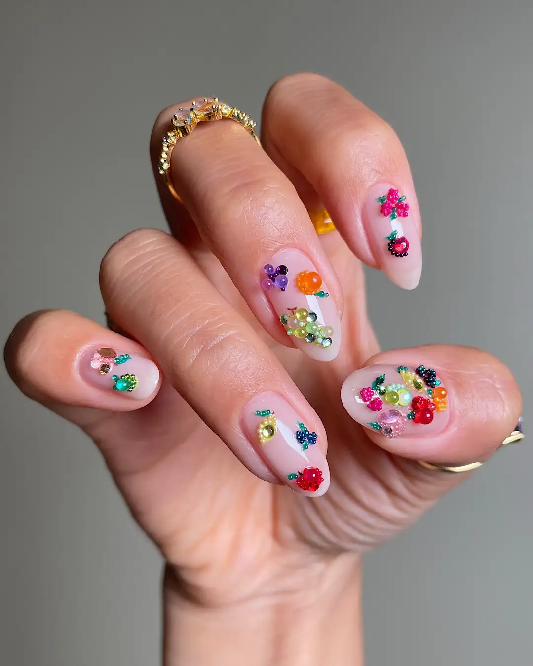 Tiny Beaded Fruit on Bare Nails Thumbnail 2