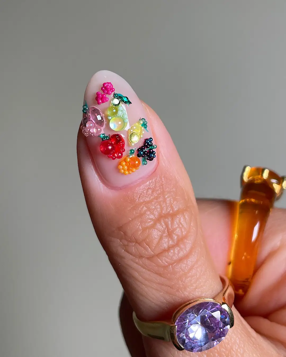 Tiny Beaded Fruit on Bare Nails Thumbnail 3