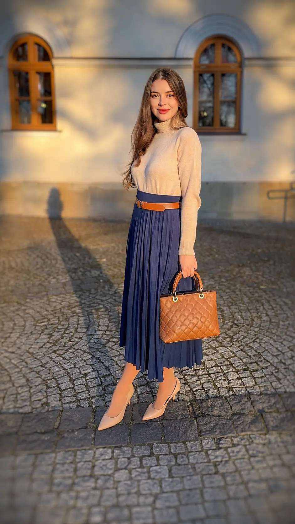Turtleneck Pleated Midi Outfit