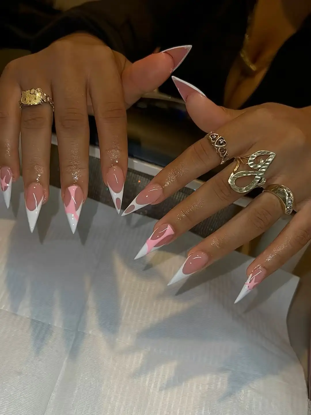 White French Stilettos with Pink Details Main View