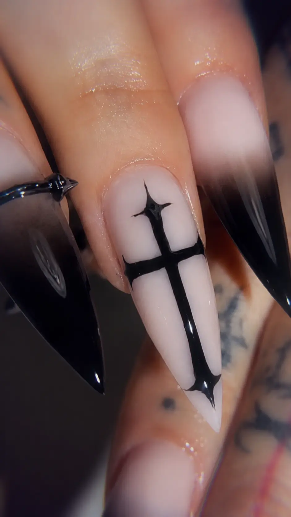 Gothic Black Ombre Stilettos with Crosses Thumbnail 3