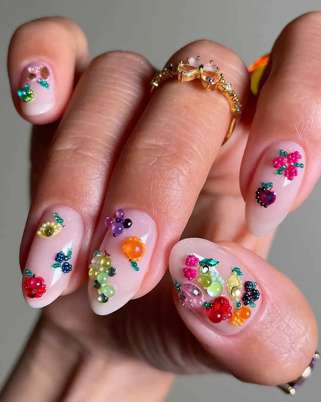 Tiny Beaded Fruit on Bare Nails Main View