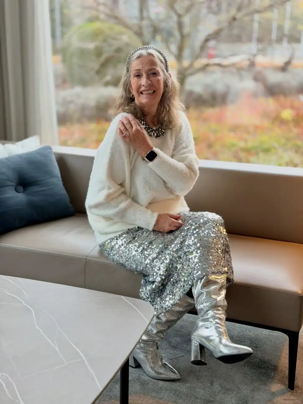 A Silver Sequin Skirt A Soft White Sweater - Inspiration 1