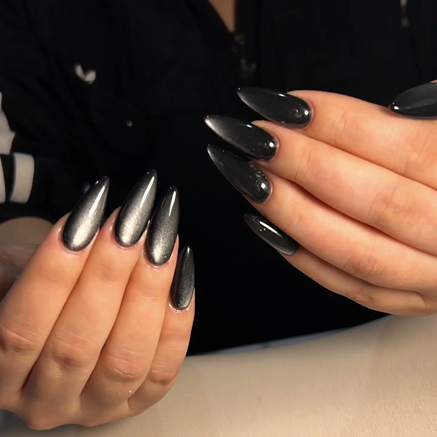 Glossy Black Nails With Silver Studs - Inspiration 2