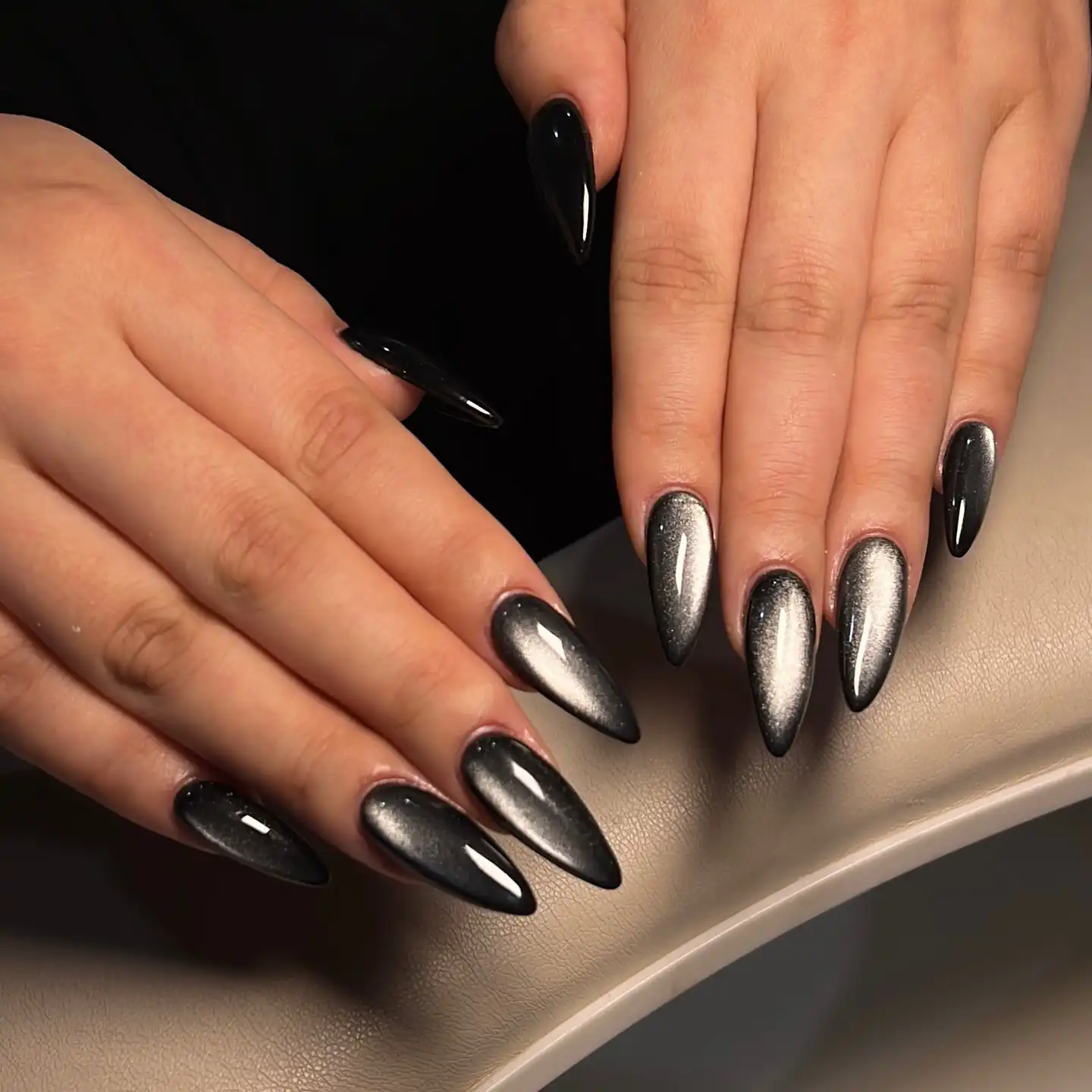 Glossy Black Nails With Silver Studs - Inspiration 1