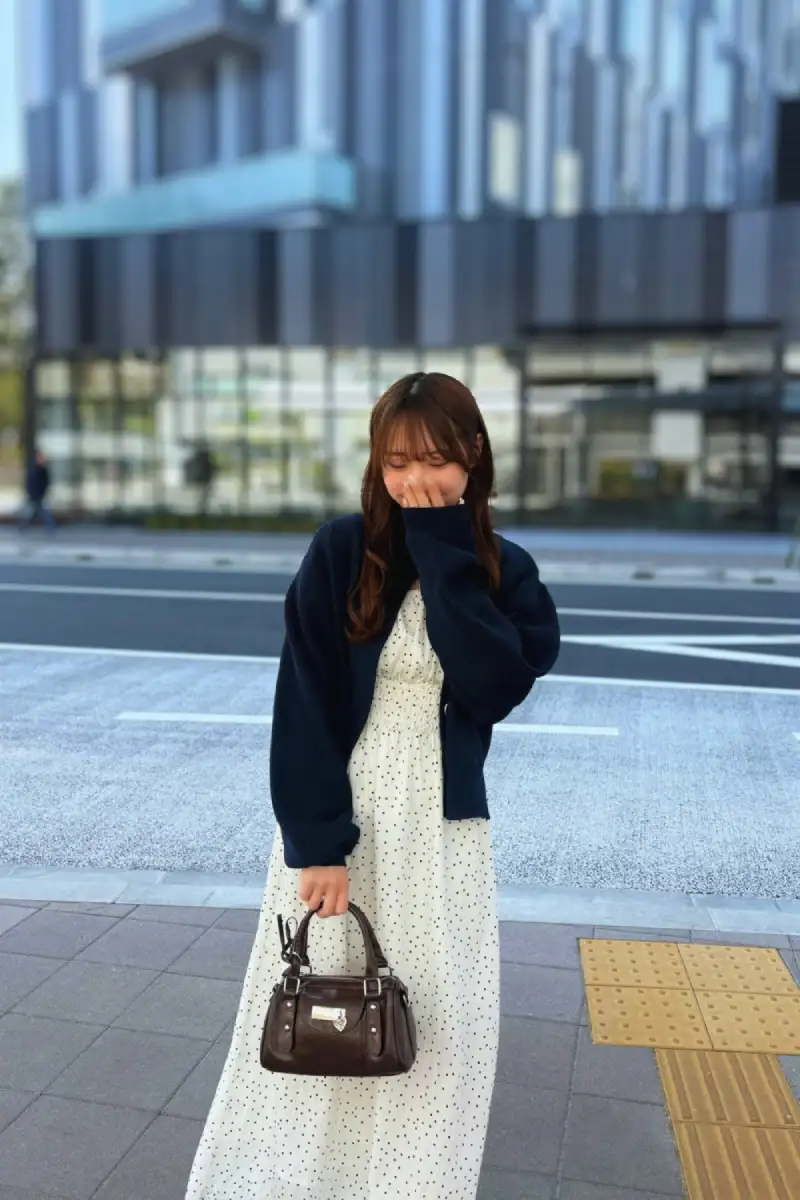 Polka Dot Maxi Dress With Navy Cardigan - Inspiration 2