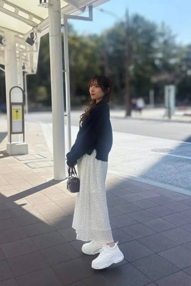 Polka Dot Maxi Dress With Navy Cardigan - Inspiration 4