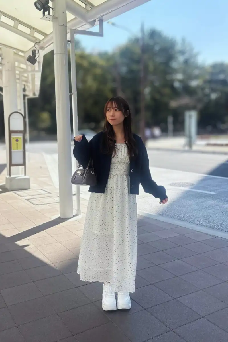Polka Dot Maxi Dress With Navy Cardigan - Inspiration 3