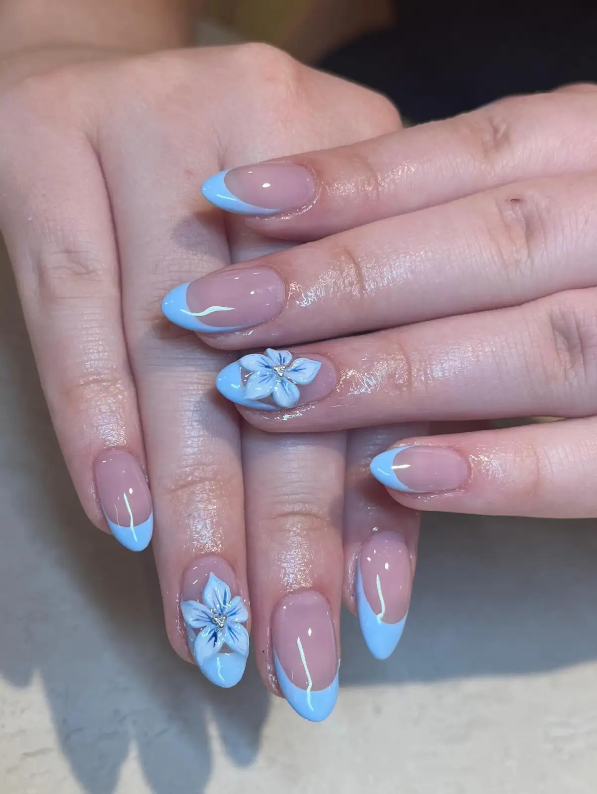 Blue French Flower Nails Concept