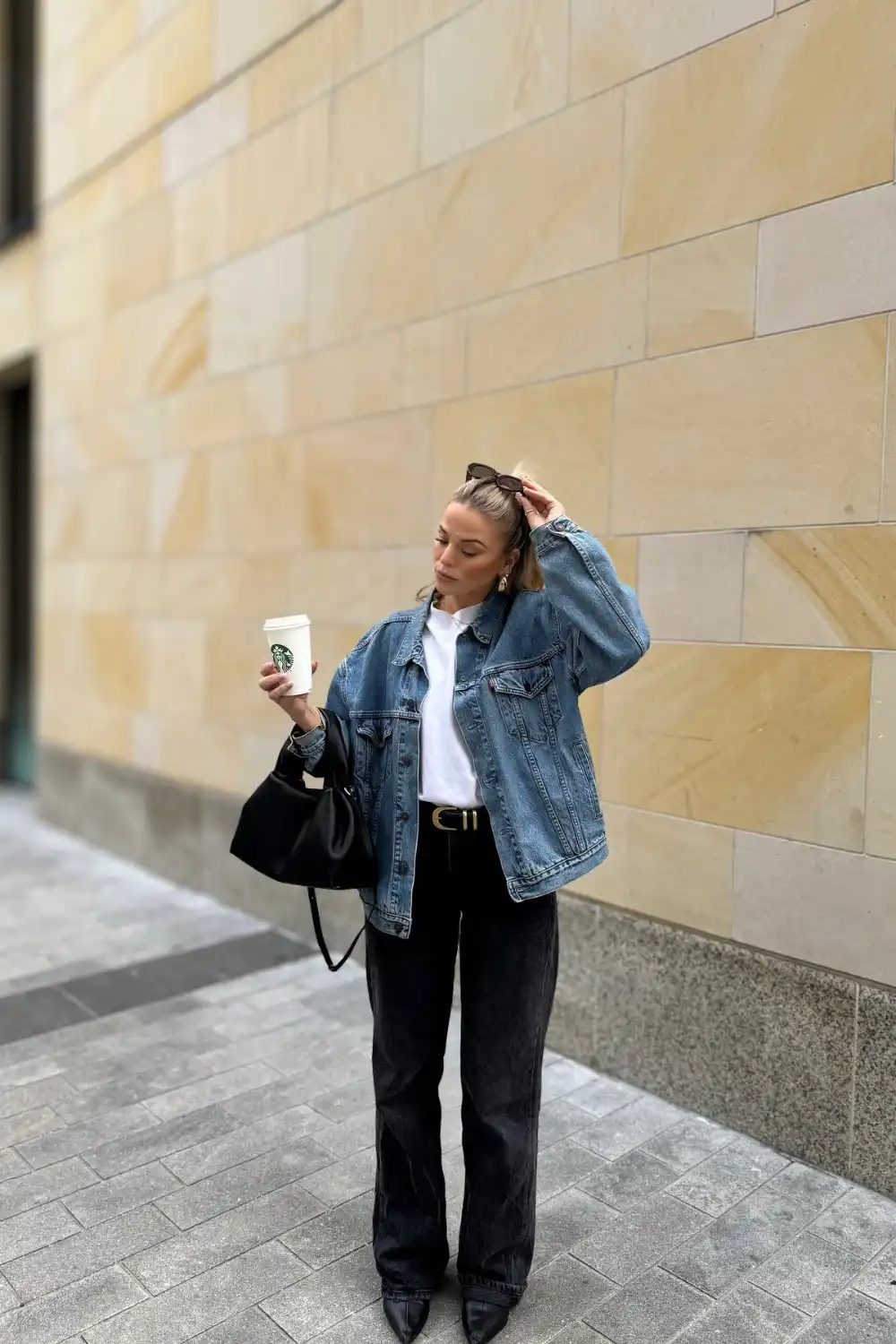 Denim Jacket and Black Wide Leg Jeans Styling