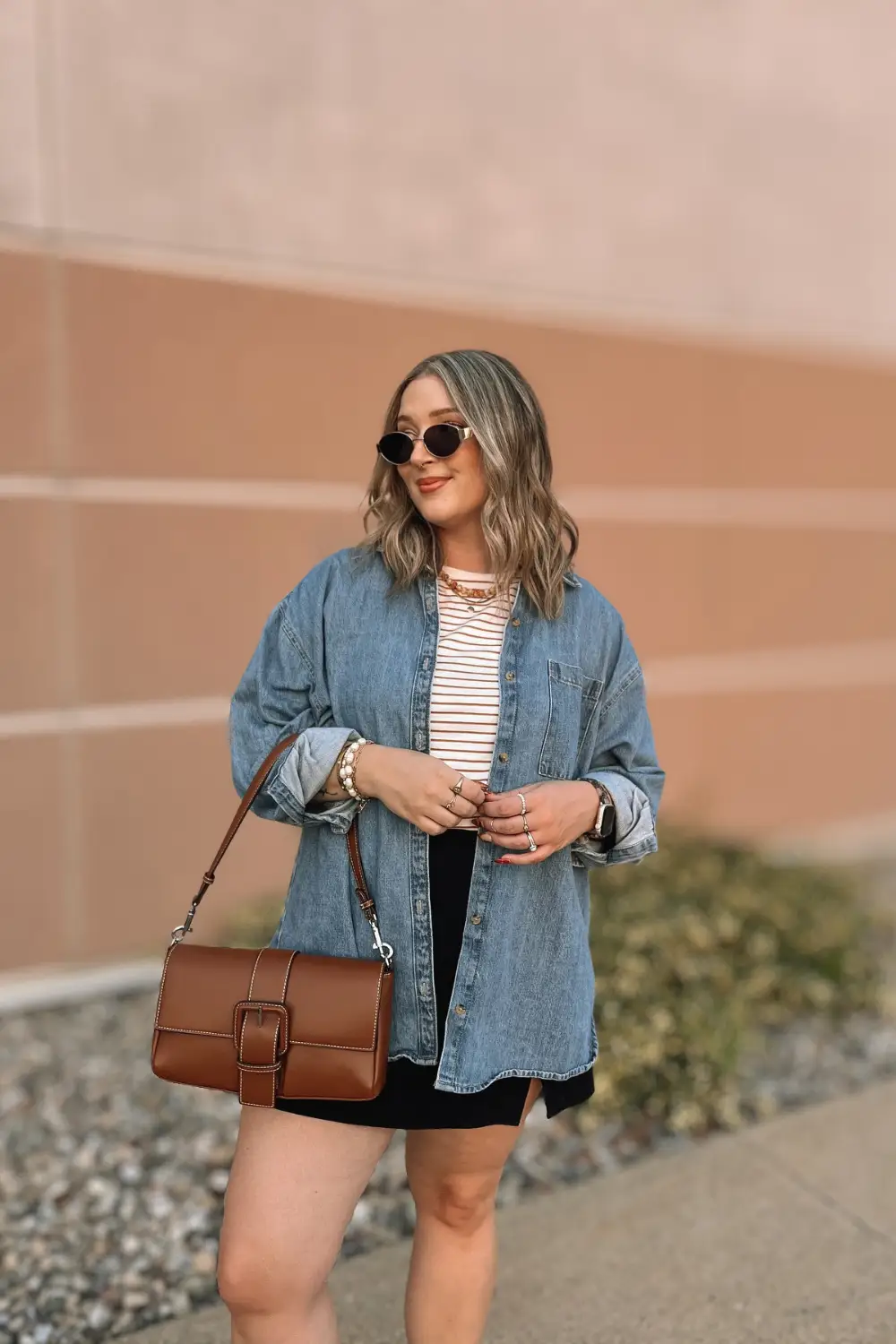 Denim Shirt and Black Mini Skirt Concept