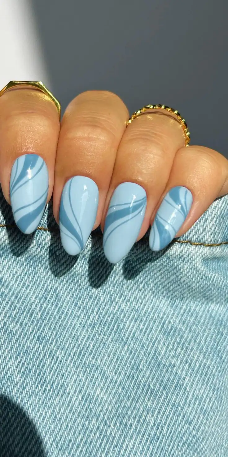 Soft Blue Wave Nails Concept