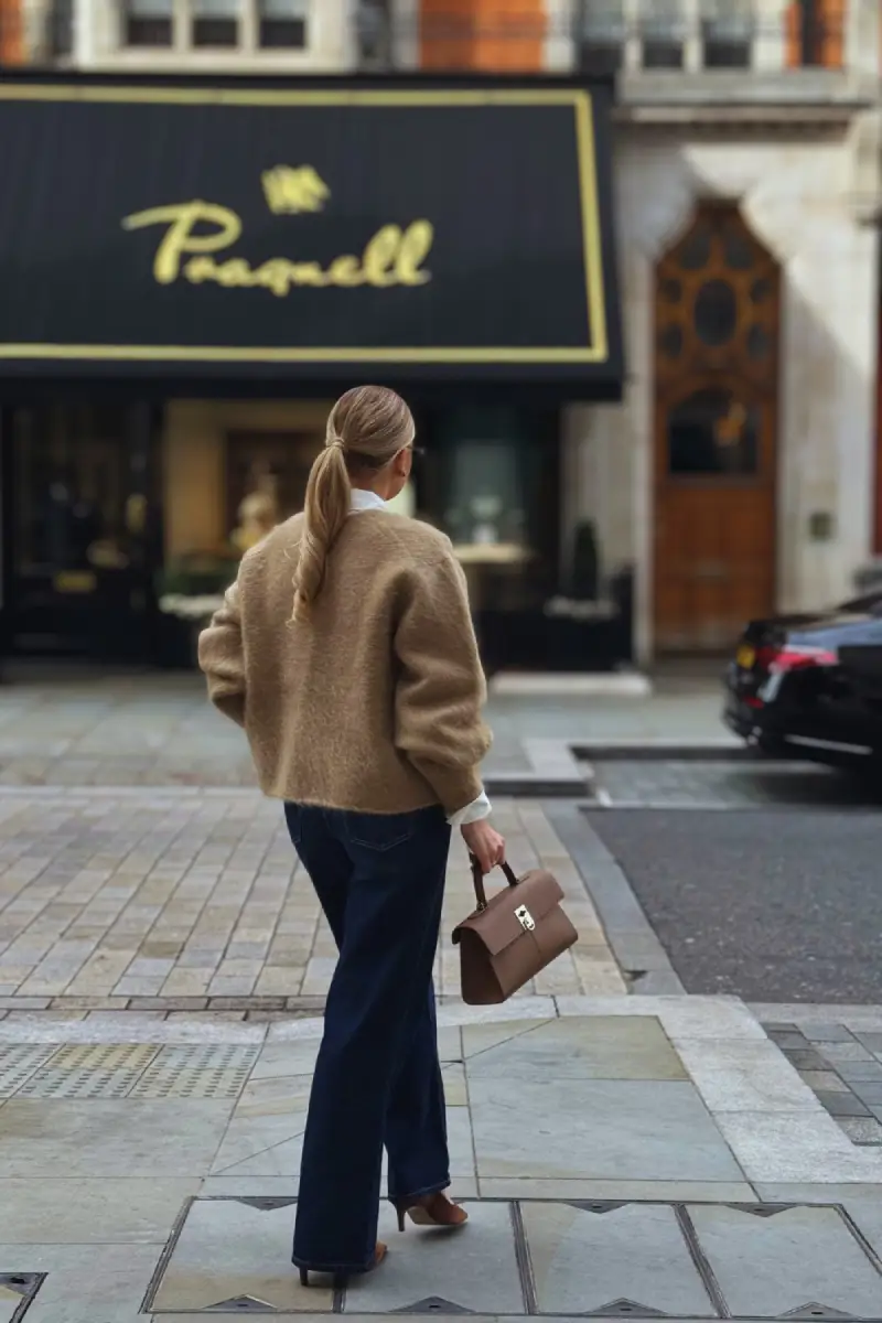 Soft Taupe Sweater and Dark Jeans - Angle 5