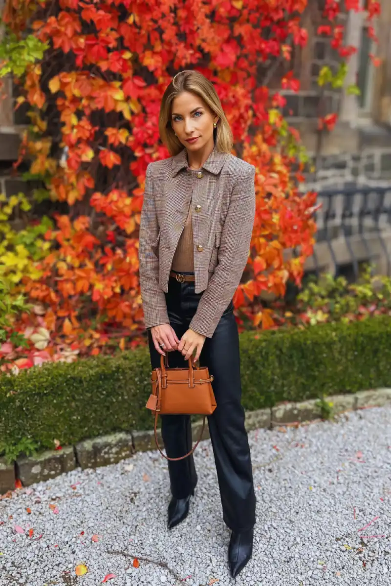 Plaid Jacket and Leather Pants Styling