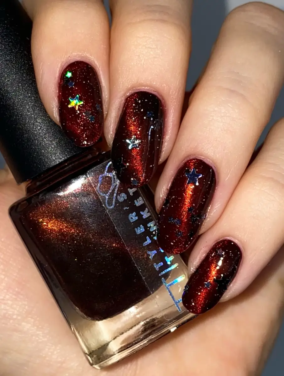 Black Cherry Nails With Tiny Stars inspiration - Inspiration 5