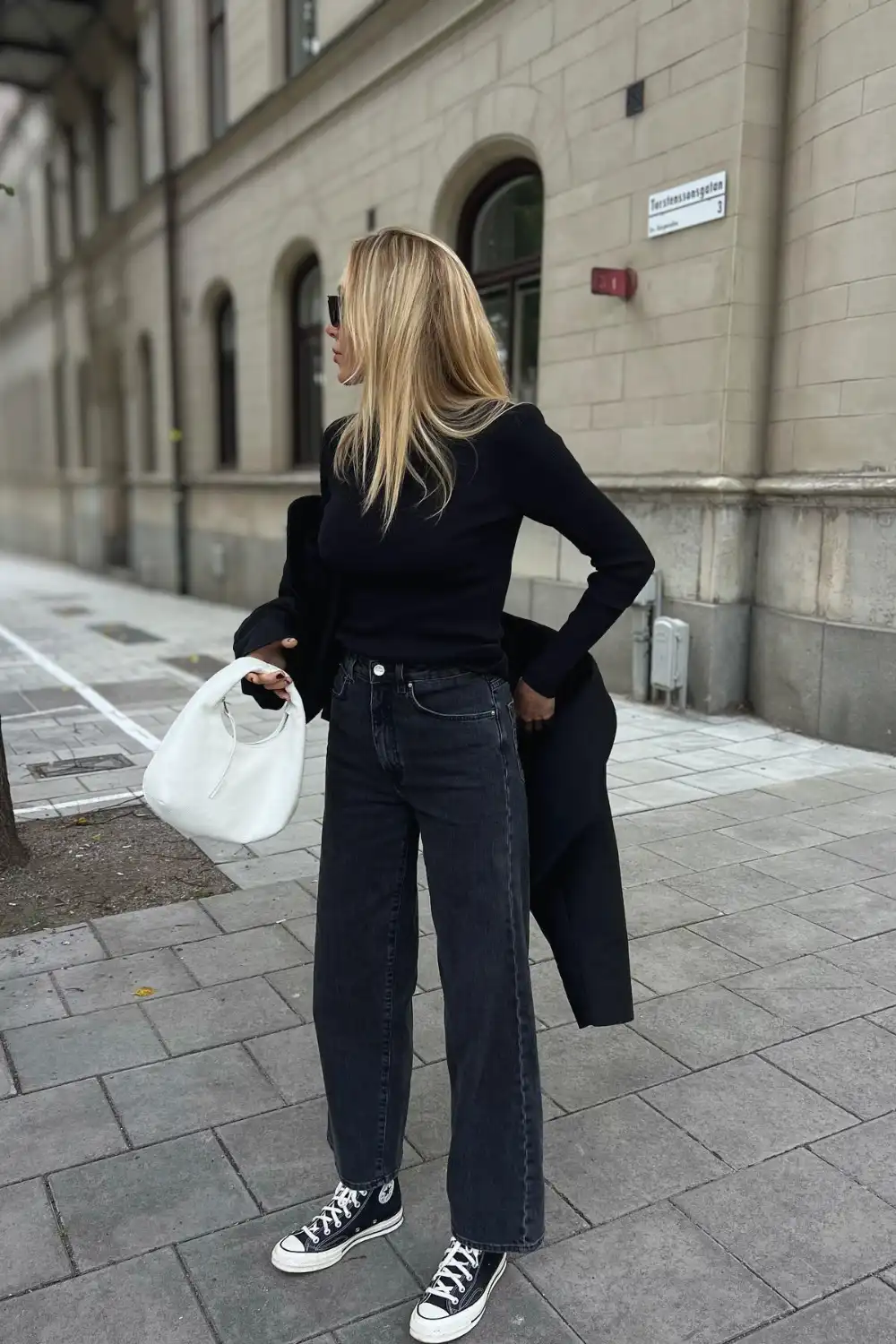 Black Cropped Blazer With Charcoal Jeans - Look 1