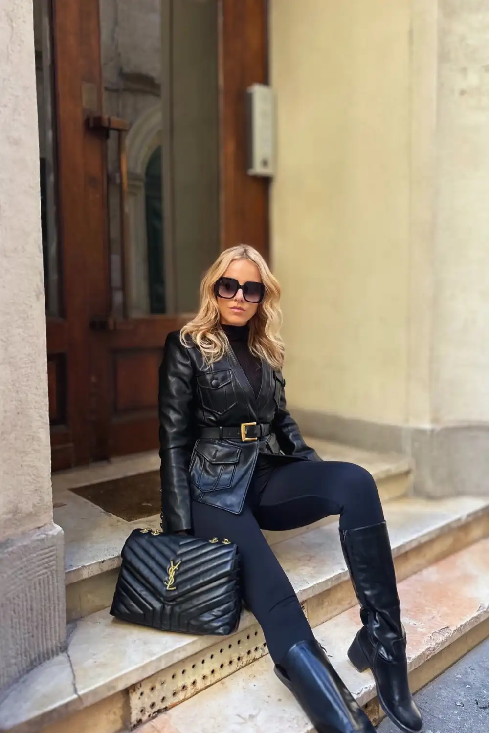 Black Shearling Jacket With Leather Leggings - Inspiration 3