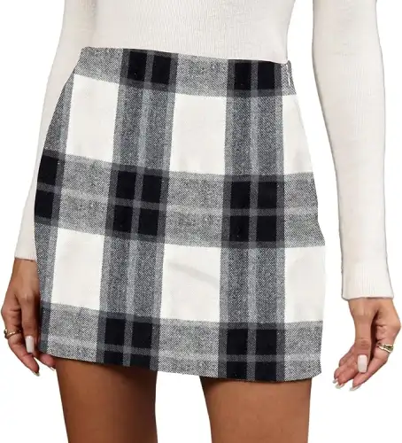 Black-and-Cream Plaid Skirt