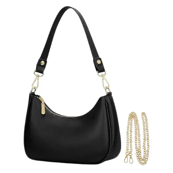 Black mini shoulder bag with a chain strap