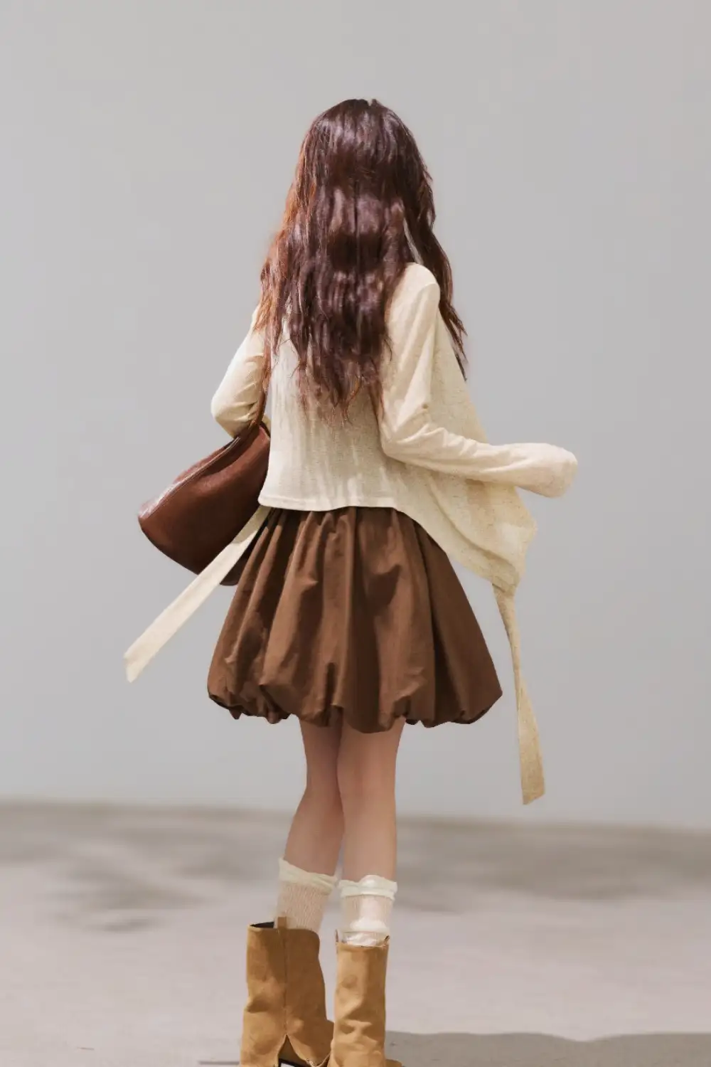 Brown Mini Dress With Beige Long Cardigan - Inspiration 2