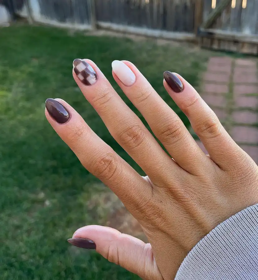 Brown and Cream Checkerboard Nails inspiration - Inspiration 2