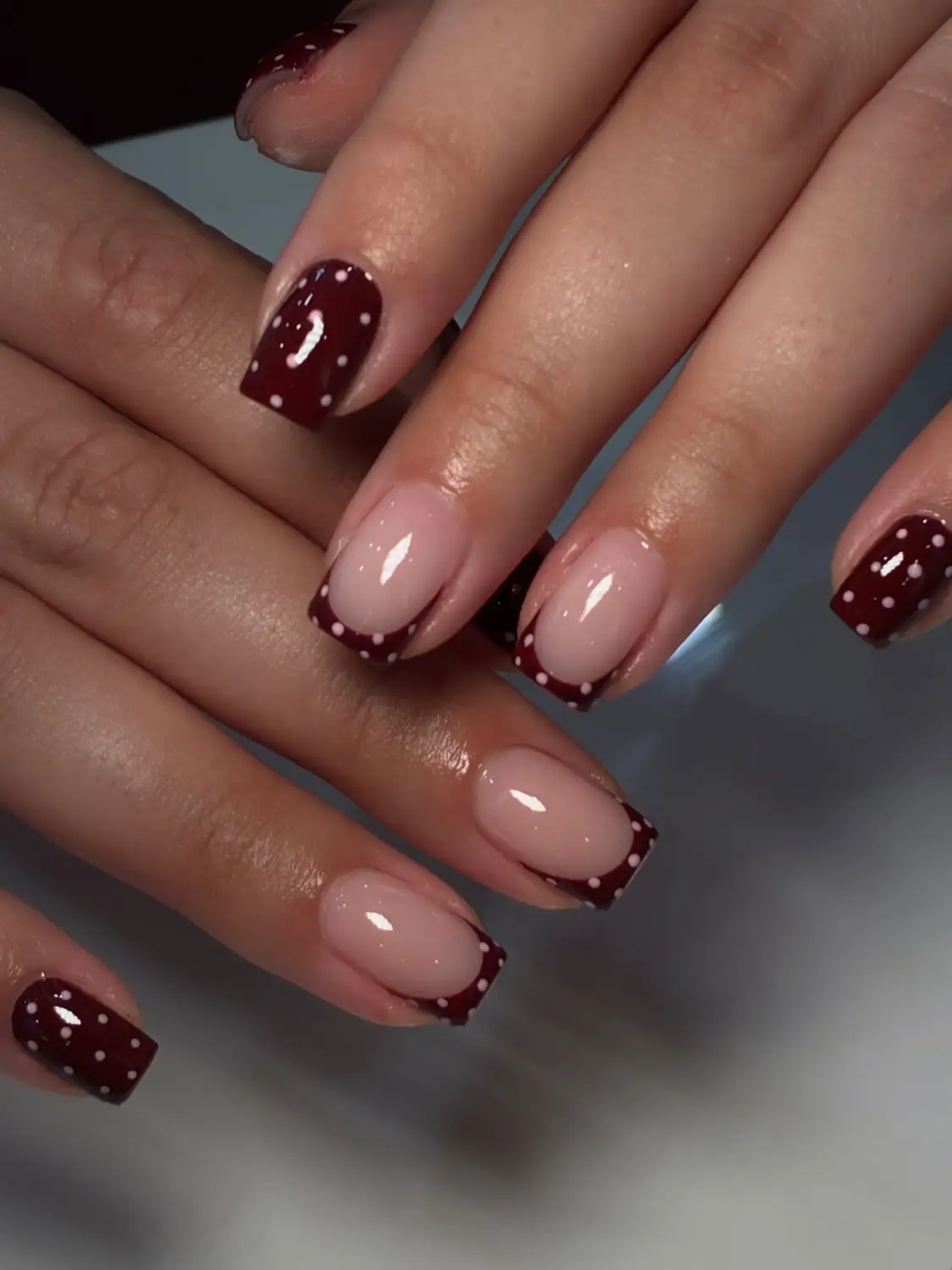 Burgundy polka-dot French tip manicure - Design 4 - Nail inspiration 4