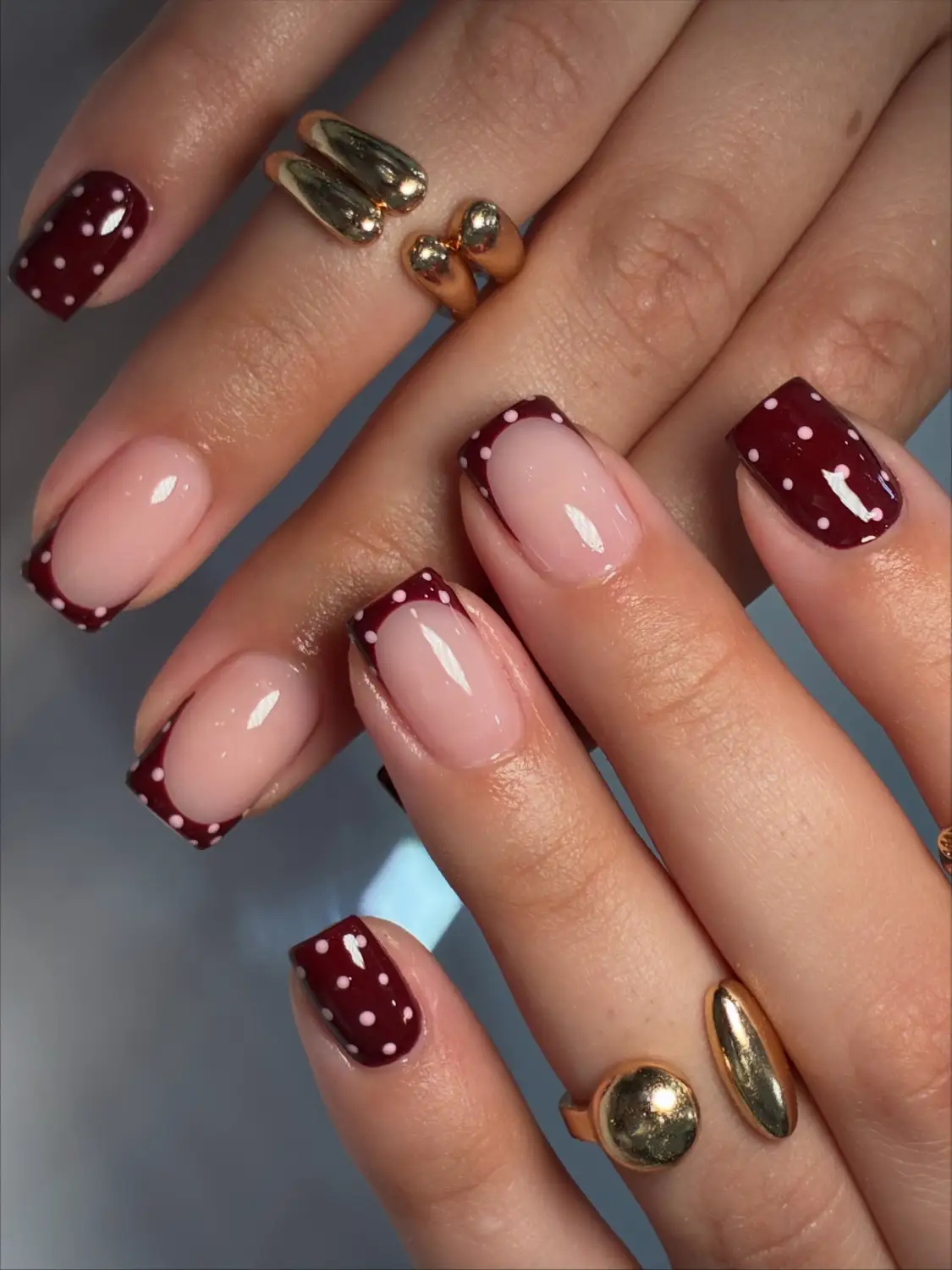 Burgundy French tip manicure with polka dots - Design 2 - Nail inspiration 2