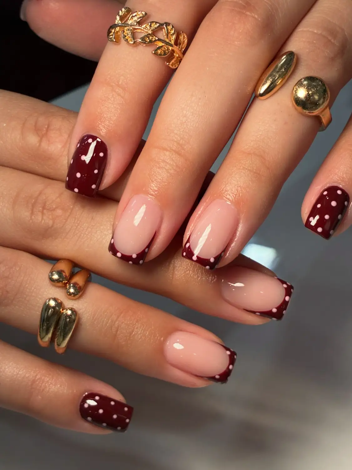 Burgundy French tips with polka-dot nail art - Design 5 - Nail inspiration 5